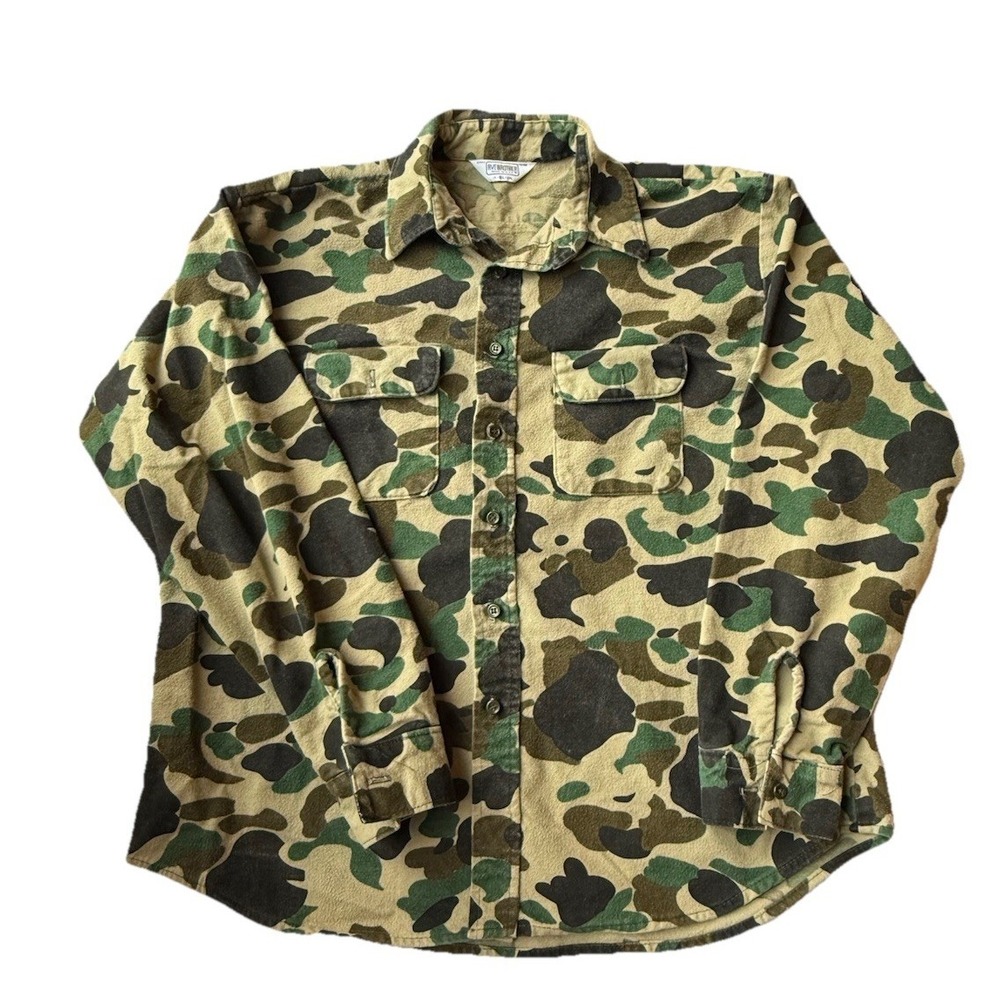 Vintage‎ Five Brother Duck Camo Shirt Jacket Chamois Flannel USA XL 17.5